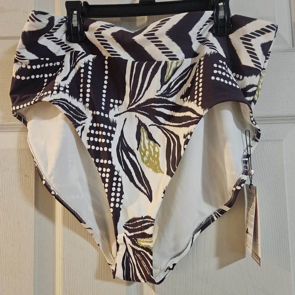 CALIA High Waisted Wide Band High Leg Bottom: PRIMITIVE POINTILLISM: NWT: SZ XXL
